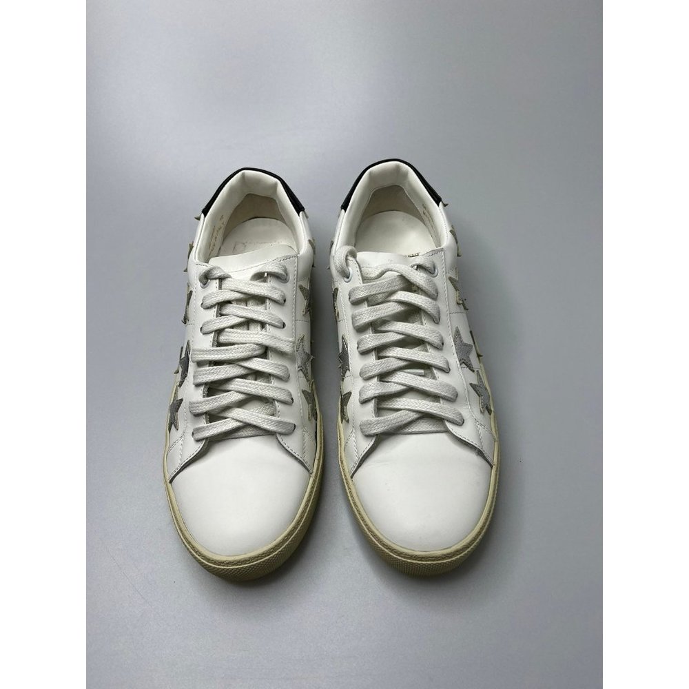 Saint Laurent Star Lace-Up Low-Top Leather Sneakers White/Silver Women’s EU 40/U